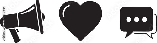 Marketing Social Media Megaphone and Heart Icons