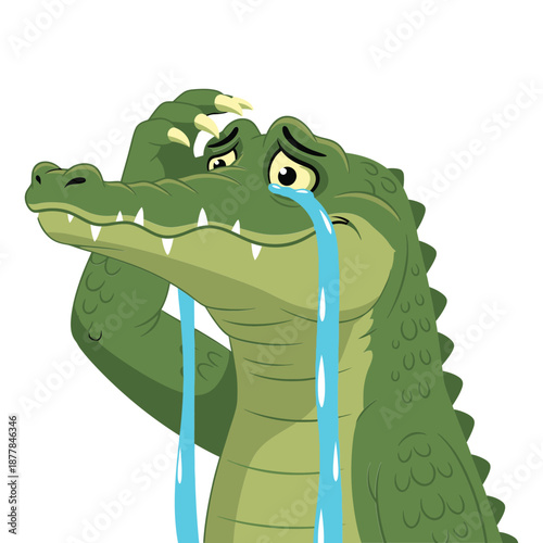 Crying crocodile with tears streaming down its face in a sad moment