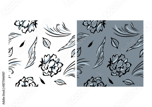Seamless dark and white pattern with roses