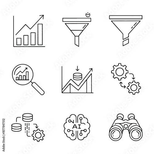 Data Analysis and Business Concepts: a set of illustrations representing financial concepts with a clean and clear approach, perfect for presentations.