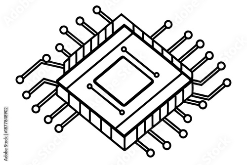 Modern Microchip Doodle – Circuit Technology Processor Illustration