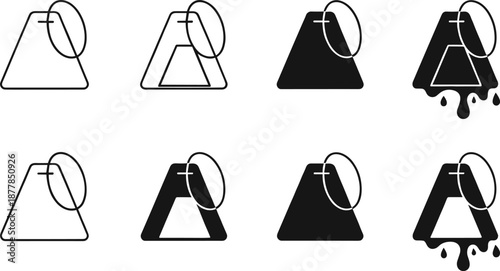 Volcano eruption icons in outline and solid styles featuring lava flow symbols for geology, warning, and hazard designs