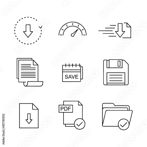 Icons: Icons illustrating essential operations and procedures on technology devices, embodying the functional and organizational facets of digital platforms.