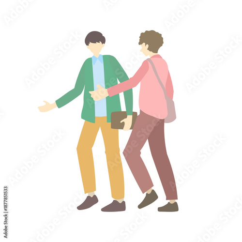 相談、会話しながら歩く男性二人組