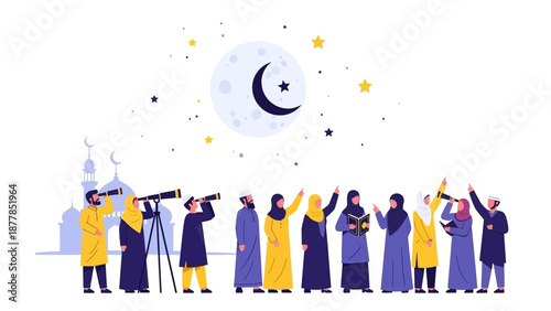 People observing the night sky with telescopes during a cultural festival