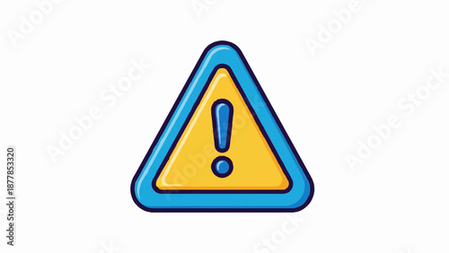 A yellow triangular sign with a blue border and an exclamation mark inside