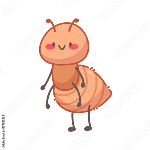 Cute kawaii ant. Vector spring icon, element for garden design or cozy games. Bug for kids