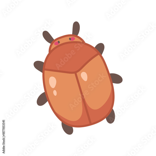 Cute May beetle, brown bug on white background. Kawaii insect illustration. Vector spring icon, element for garden design, cozy games, sticker