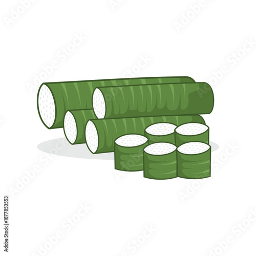 Green Wrapped Lontong, Whole and Sliced