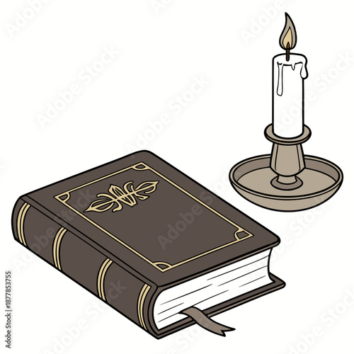 Ancient book and candle