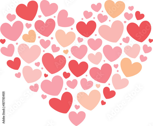 Heart Shape Made of Many Pink and Red Hearts, Cute Love Background Illustration
