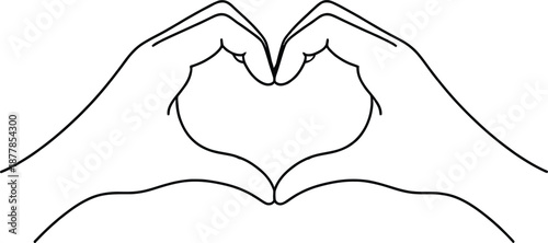 Minimal Line Art Hands Forming Heart Shape, Love and Care Symbol Illustration