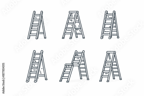 Collection of various step ladders illustration on white background