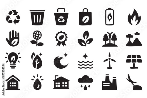 Eco Interface Icons for Green Technology, Waste Management, Clean Power
