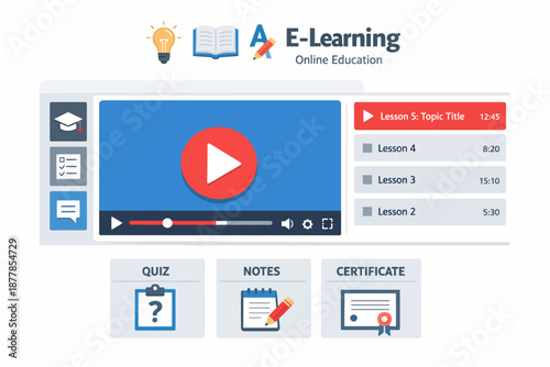 Interactive e-learning platform interface with video lesson and educational tools