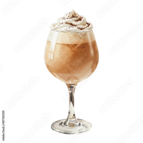 Vienna Coffee Liqueur Watercolor Illustration, Elegant Dessert Style Cocktail, Hand Painted Vector Isolated on White
