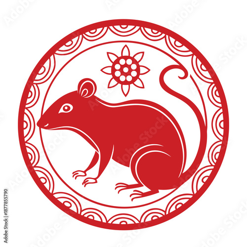 Year of the Rat Chinese Zodiac Paper Cut Design