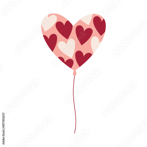 Pink Heart Balloon with Red and White Hearts, romantic festive clipart for Valentine’s Day