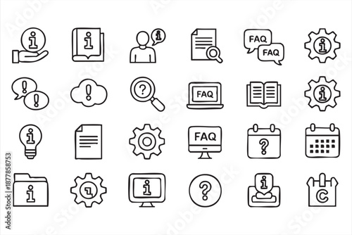 FAQ Support UI Icons for Customer Service and Knowledge Base Systems