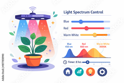 Indoor plant growth with adjustable led light spectrum for optimal photosynthesis