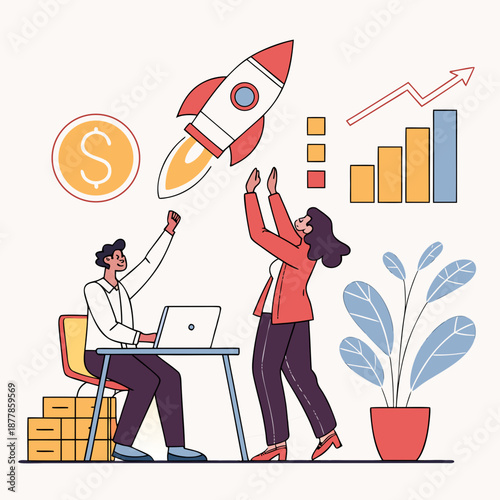 Team celebrating business success