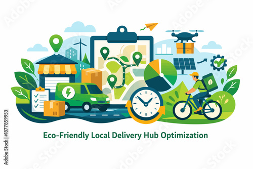 Eco-friendly local delivery hub with electric vehicles and cyclist integration