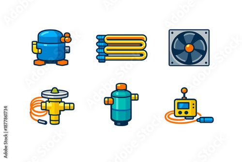 Set of flat icons for industrial equipment