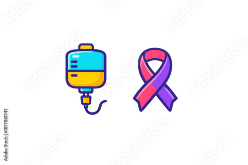 IV bag and awareness ribbon icons