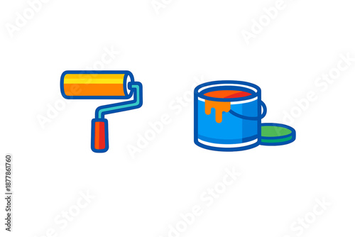 Paint roller and paint can with lid