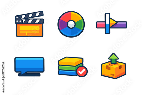 Set of 6 digital icons for software or apps, with a modern flat style