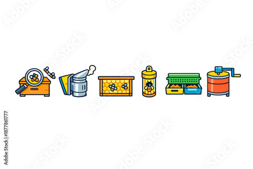 Beekeeping Equipment Icons Set