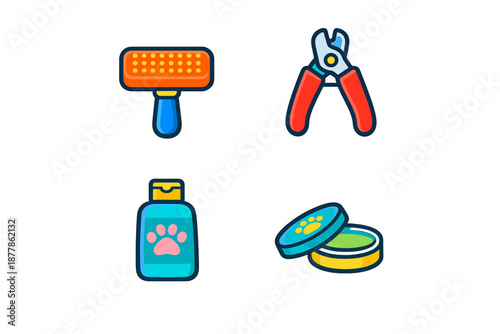 Pet grooming and care icon set