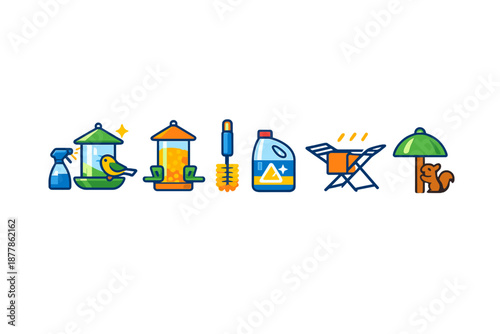 Cartoon icons for outdoor and home maintenance