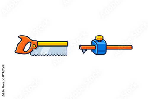 Cartoon Hand Saw and Circle Cutter Tool