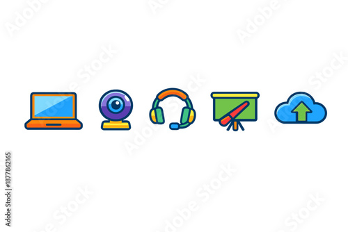 Set of flat icons for online communication and technology