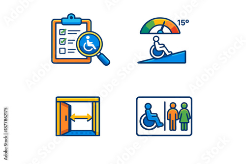 Accessibility Icons: Checklist, Ramp, Door, Restroom