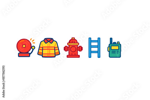 Firefighter equipment icons on a dark background