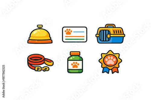 Collection of Pet Care Icons with Paw Prints