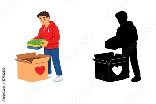 Young Man Donating Clothes into a Charity Box