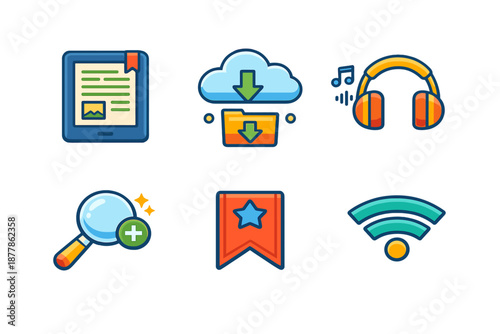 Digital Icons Collection: Tablet, Download, Headphones, Magnifying