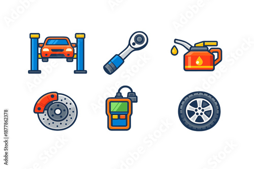 Set of automotive service and repair icons on a dark background