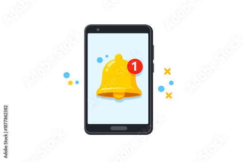 Smartphone with a notification bell icon and number 1