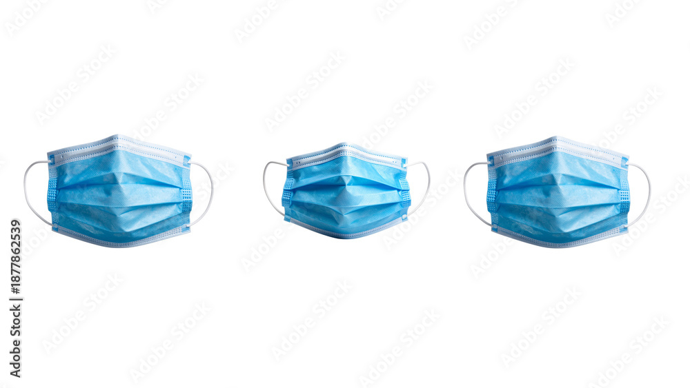 Fototapeta premium Blue Disposable Medical Face Mask Front View, Protective Healthcare Equipment, Isolated