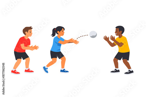 Children playing catch with a glowing ball in a dark environment