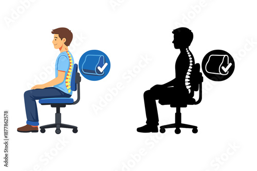 Man sitting with good posture, spine support and healthy back