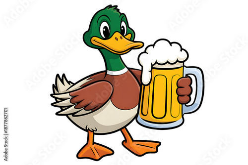 Cartoon duck with beer mug