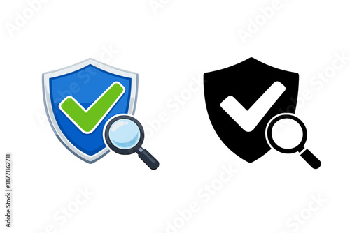 Security Shield with Checkmark and Magnifying Glass Icon