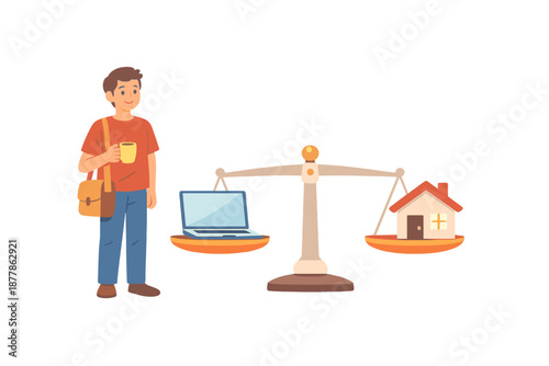 Person balancing laptop and house on a scale