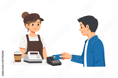Customer paying with a credit card at a coffee shop counter