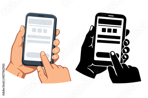 Hand holding smartphone and touching screen